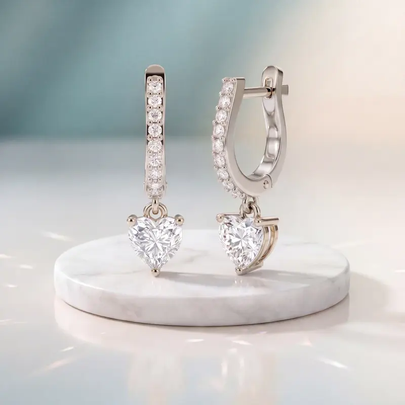 Heart Lab-Grown Diamond Drop Earrings, 4.18 ct total — 14K white gold