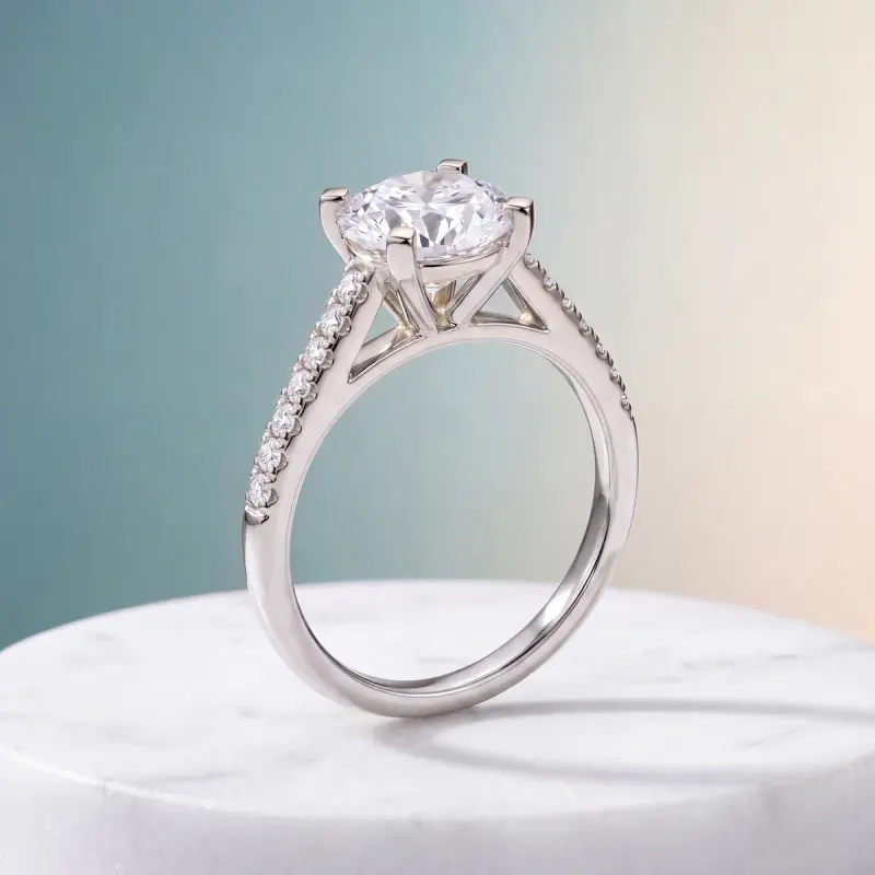 Round Lab-Grown Diamond Ring with Side Stones, 1.50 ct — 14K white gold