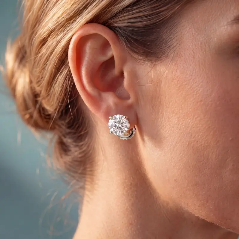 Round Lab-Grown Diamond Earrings, 4.00 ct total — 14K white gold