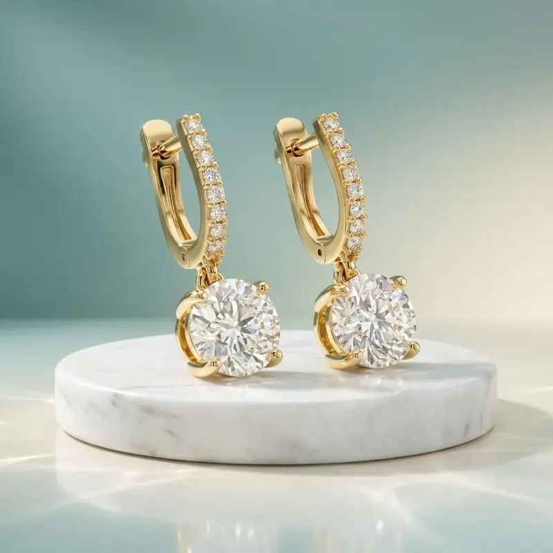 Round Lab-Grown Diamond Drop Earrings, 4.18 ct total — 14K yellow gold