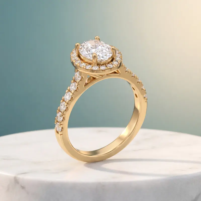 Oval Lab-Grown Diamond Ring with Side Stones, 1.50 ct — 14K yellow gold