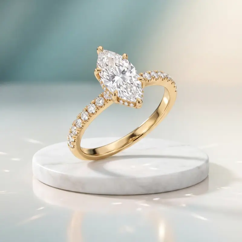 Marquise Lab-Grown Diamond Ring with Side Stones, 2.00 ct — 14K yellow gold