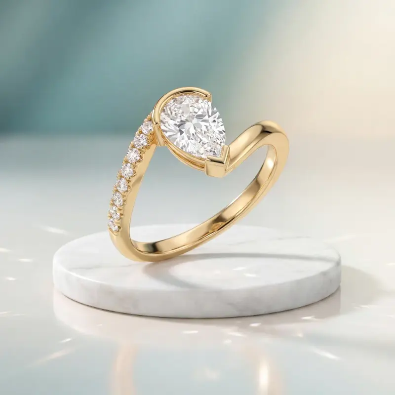 Pear Lab-Grown Diamond Ring with Side Stones, 1.25 ct — 14K yellow gold