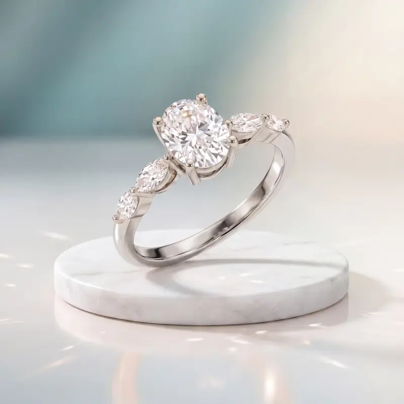 Oval Lab-Grown Diamond Ring with Side Stones, 2.00 ct — 14K white gold