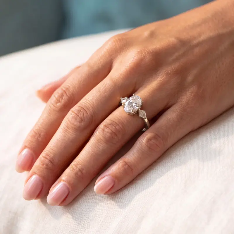 Oval Lab-Grown Diamond Ring with Side Stones, 2.00 ct — 14K white gold
