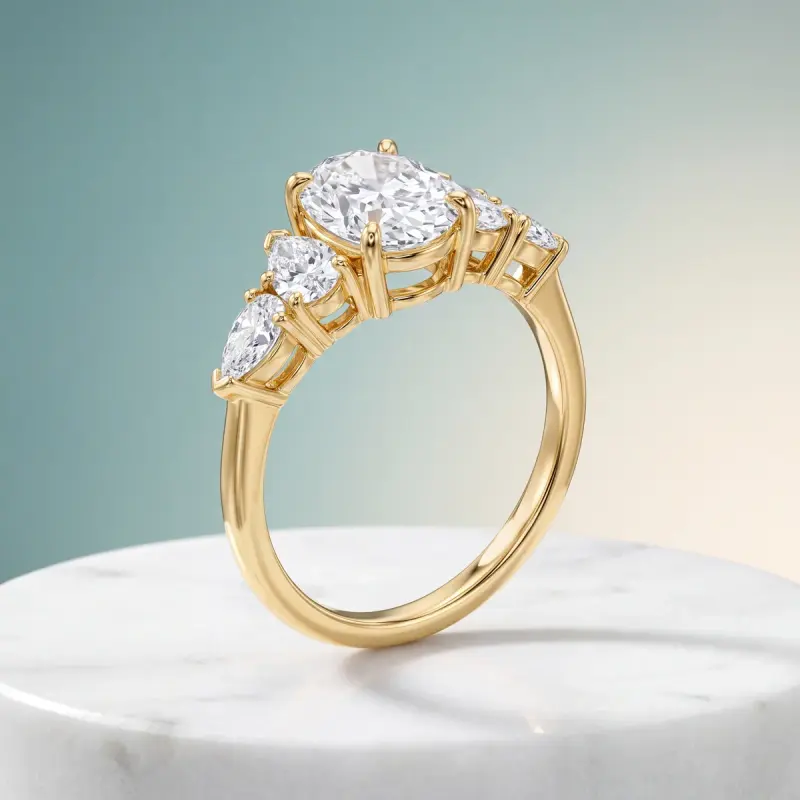 Oval Lab-Grown Diamond Ring with Side Stones, 2.00 ct — 14K yellow gold