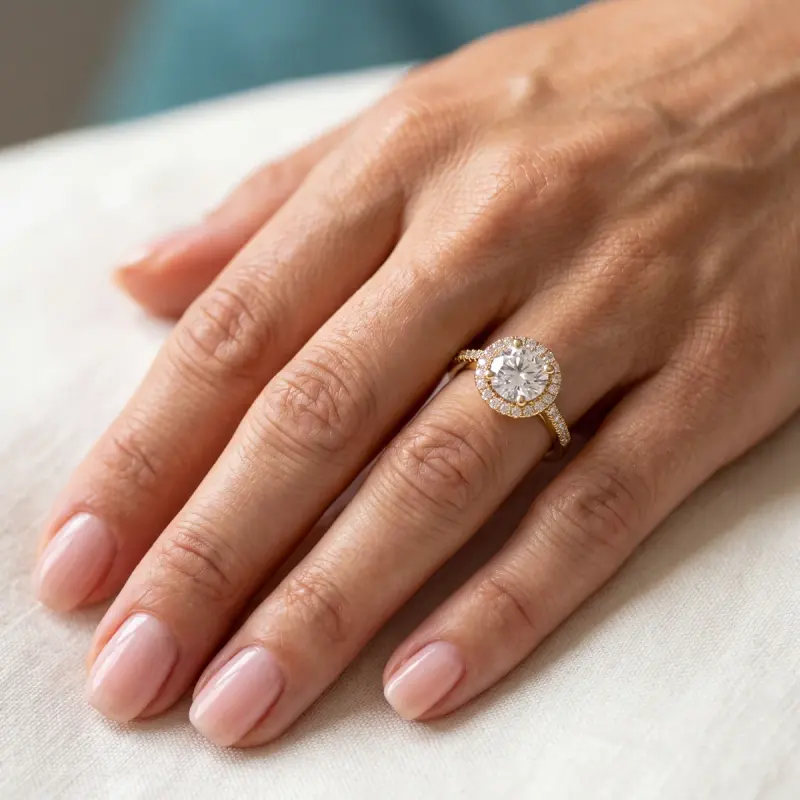 Round Lab-Grown Diamond Ring with Side Stones, 1.65 ct — 14K yellow gold