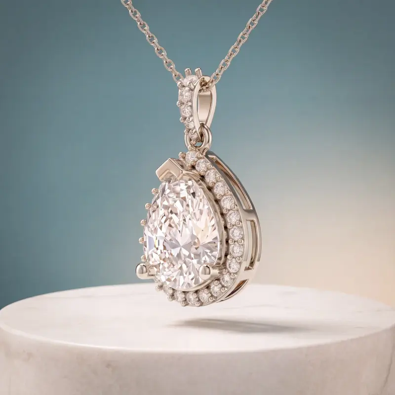 Pear Lab-Grown Diamond Pendant, 2.00 ct — 14K white gold