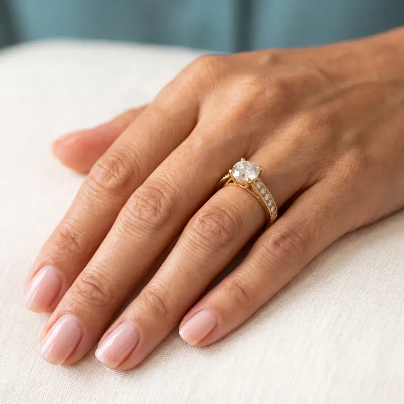 Round Lab-Grown Diamond Ring with Side Stones, 1.25 ct — 14K yellow gold