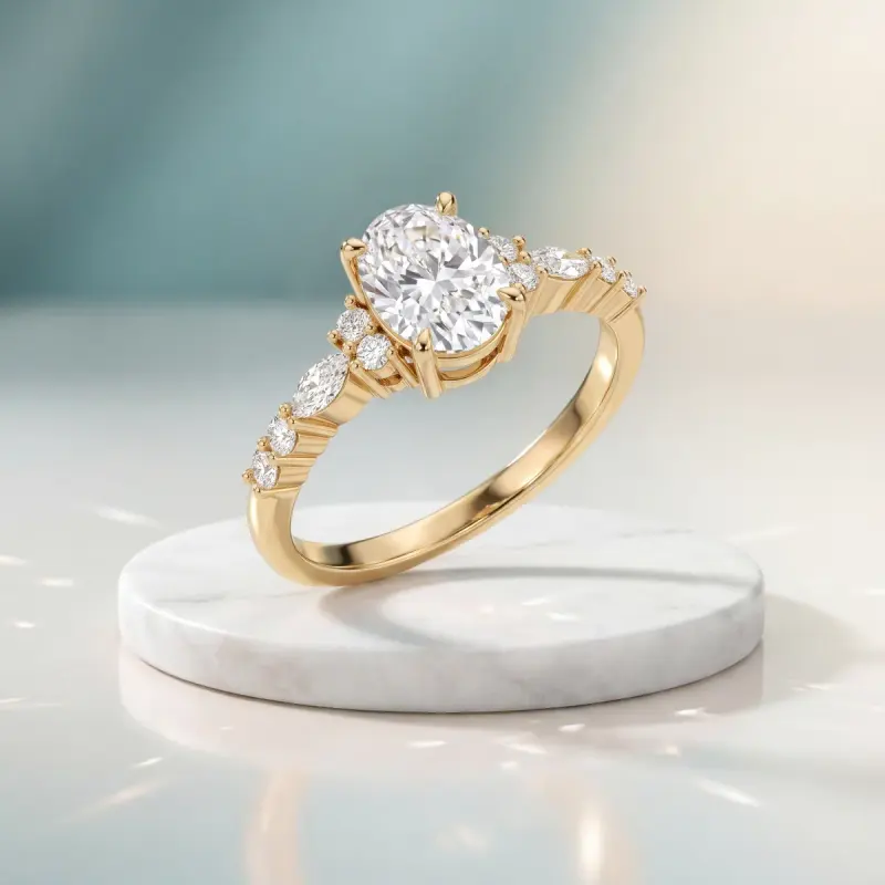 Oval Lab-Grown Diamond Ring with Side Stones, 1.25 ct — 14K yellow gold