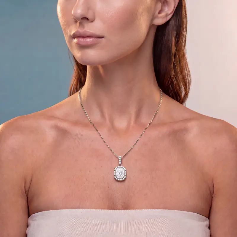 Cushion Lab-Grown Diamond Pendant, 1.80 ct — 14K white gold