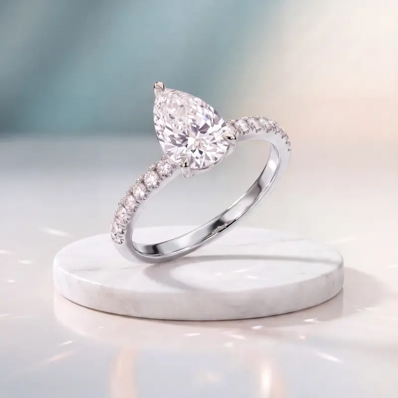Pear Lab-Grown Diamond Ring with Side Stones, 2.00 ct — 14K white gold