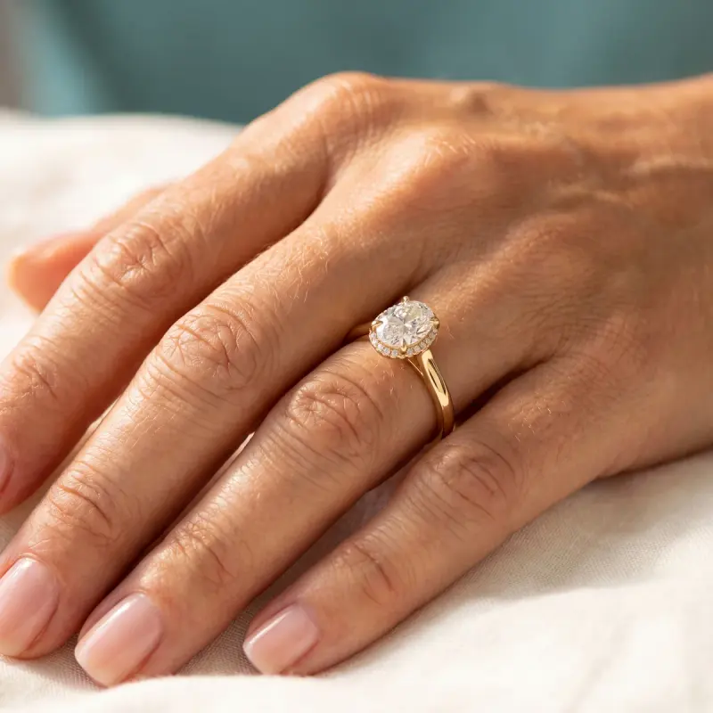 Oval Lab-Grown Diamond Ring with Side Stones, 2.00 ct — 14K yellow gold
