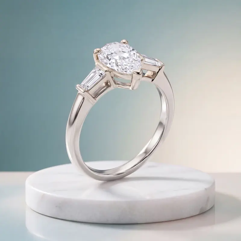 Pear Lab-Grown Diamond Ring with Side Stones, 1.25 ct — 14K white gold