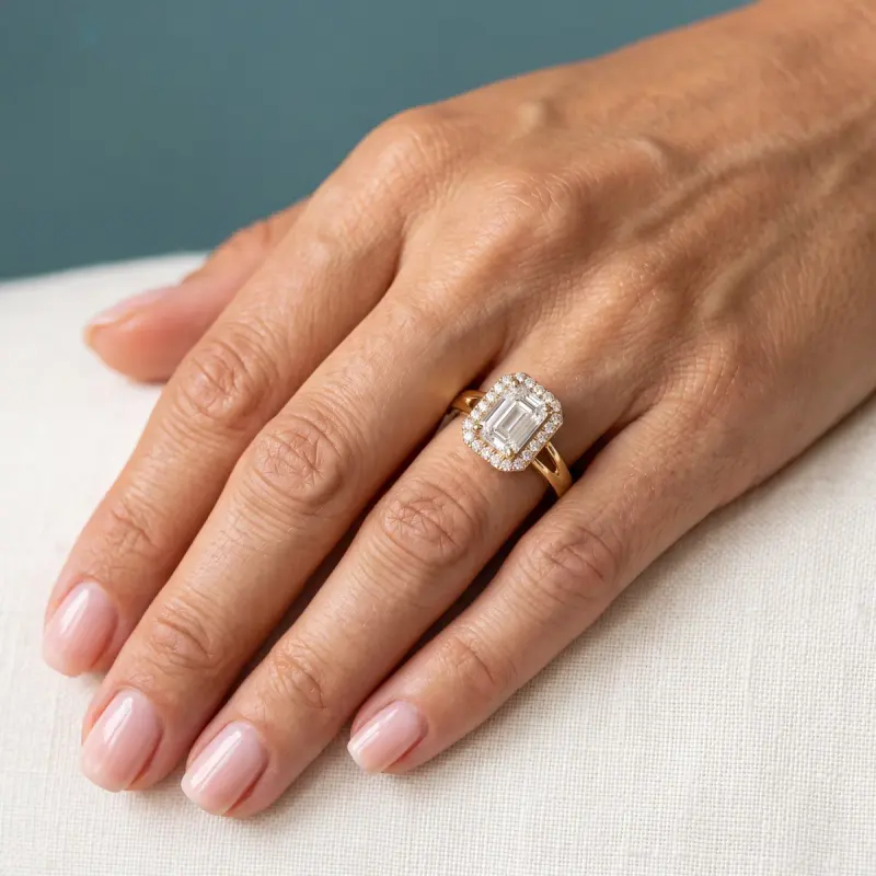 Emerald Lab-Grown Diamond Ring with Side Stones, 1.74 ct — 14K yellow gold