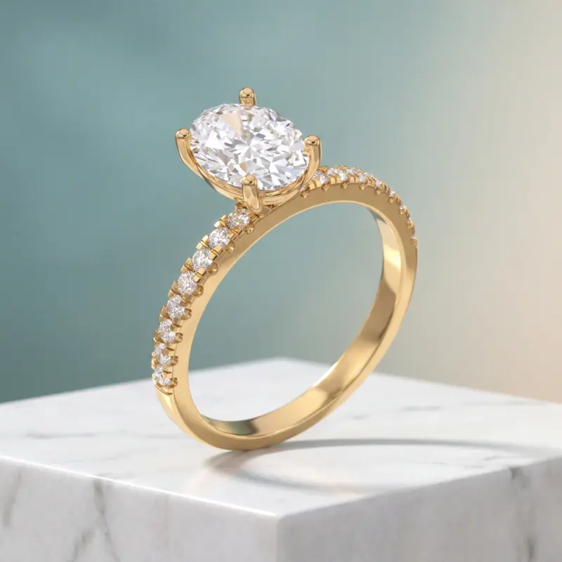 Oval Lab-Grown Diamond Ring with Side Stones, 2.00 ct — 14K yellow gold