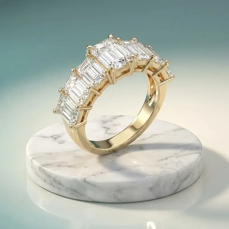 Emerald Lab-Grown Diamond Ring with Side Stones, 1.74 ct — 14K yellow gold