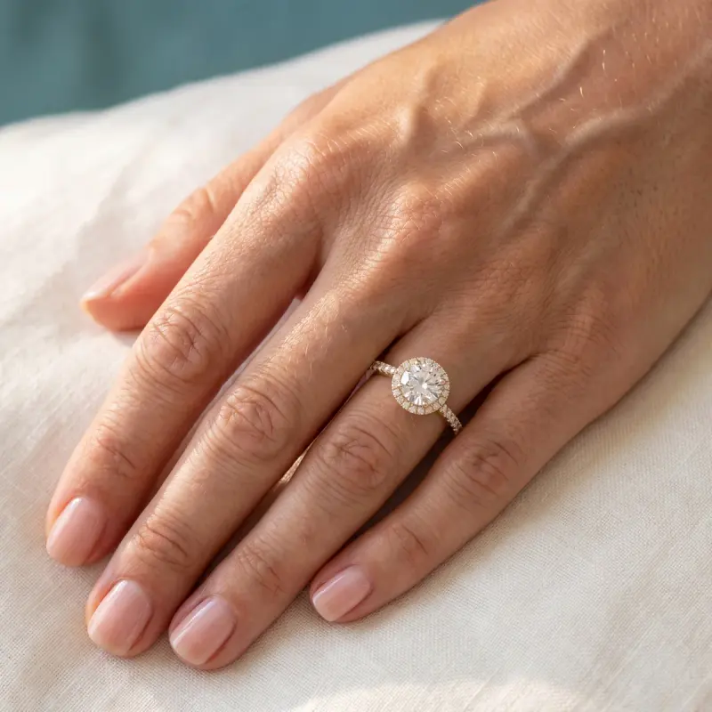 Round Lab-Grown Diamond Ring with Side Stones, 1.50 ct — 14K yellow gold