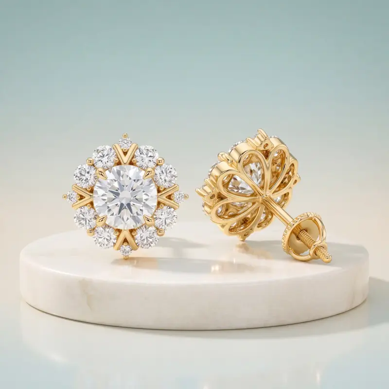 Round Moissanite Earrings, 8.6 mm — 14K yellow gold