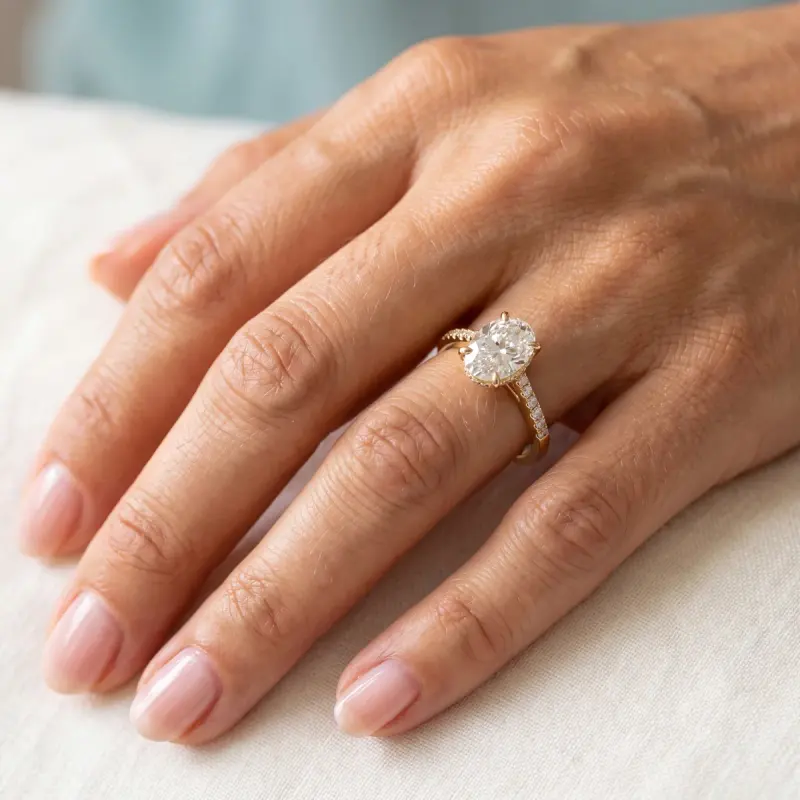 Oval Lab-Grown Diamond Ring with Side Stones, 2.00 ct — 14K yellow gold
