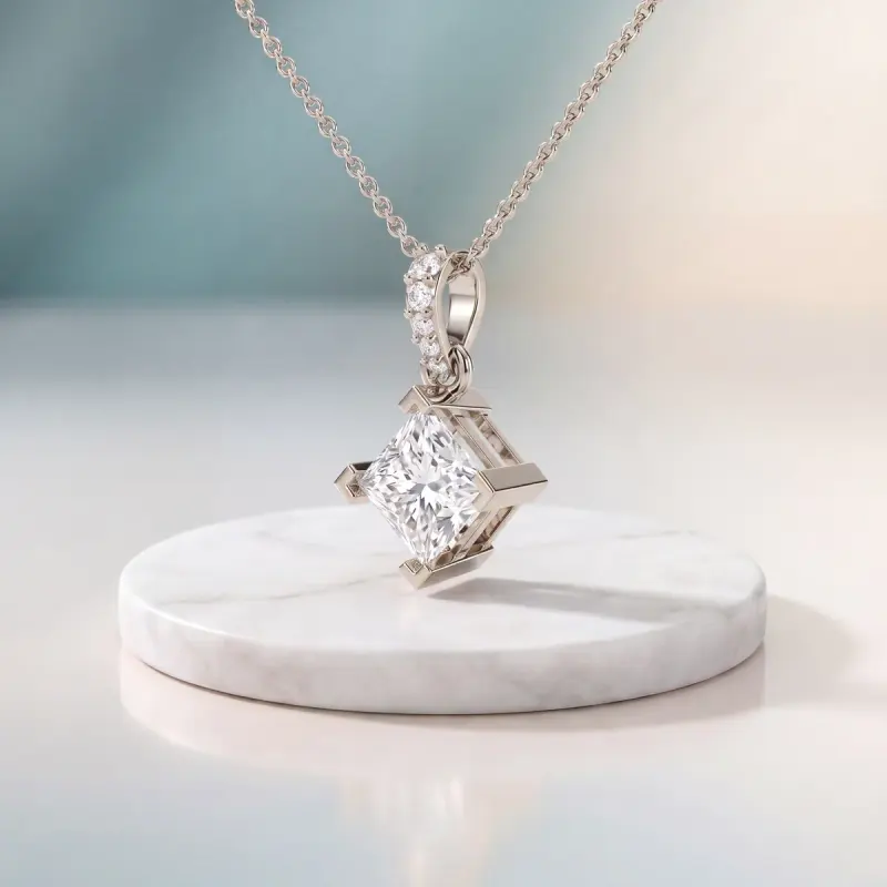 Princess Lab-Grown Diamond Pendant, 1.96 ct — 14K white gold