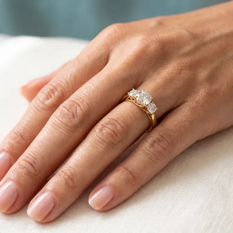Round Lab-Grown Diamond Ring with Side Stones, 1.50 ct — 14K yellow gold (2/2)