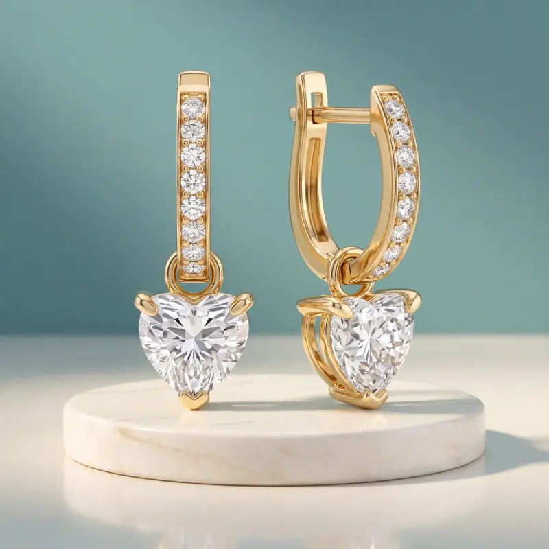 Heart Lab-Grown Diamond Drop Earrings, 4.18 ct total — 14K yellow gold