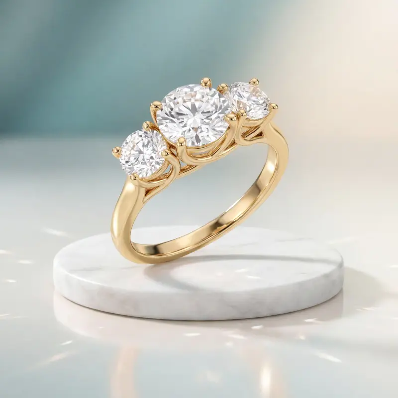 Round Lab-Grown Diamond Ring with Side Stones, 1.50 ct — 14K yellow gold