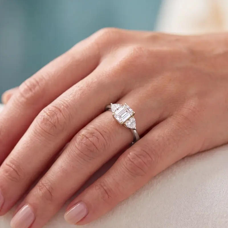 Emerald Lab-Grown Diamond Ring with Side Stones, 1.75 ct — 14K white gold