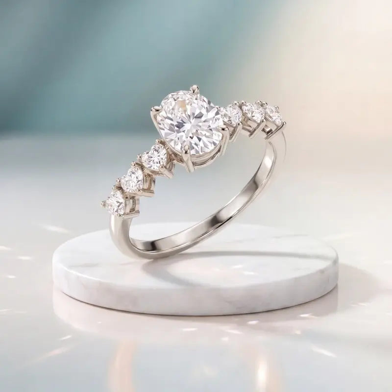 Oval Lab-Grown Diamond Ring with Side Stones, 2.54 ct — 14K white gold