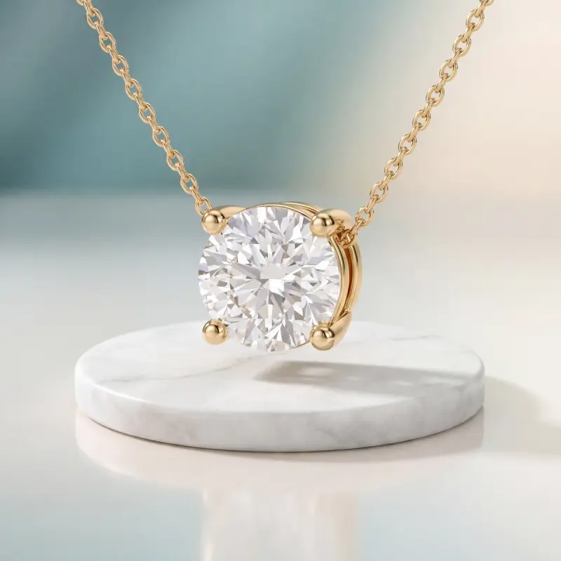Round Lab-Grown Diamond Pendant, 2.00 ct — 14K yellow gold
