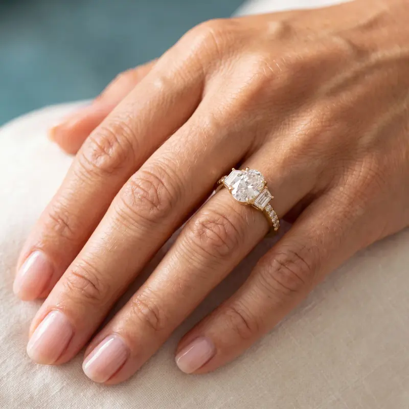 Oval Lab-Grown Diamond Ring with Side Stones, 2.00 ct — 14K yellow gold (2/2)