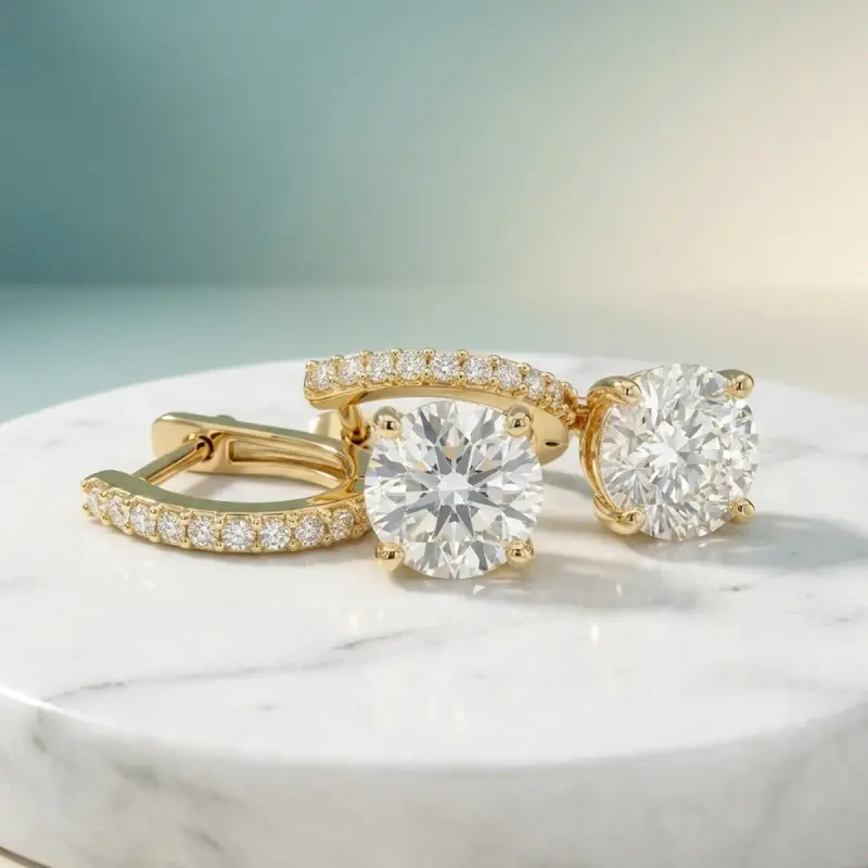 Round Lab-Grown Diamond Drop Earrings, 4.18 ct total — 14K yellow gold (3/4)