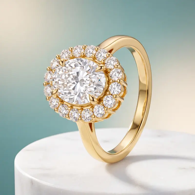 Oval Lab-Grown Diamond Ring with Side Stones, 1.41 ct — 14K yellow gold