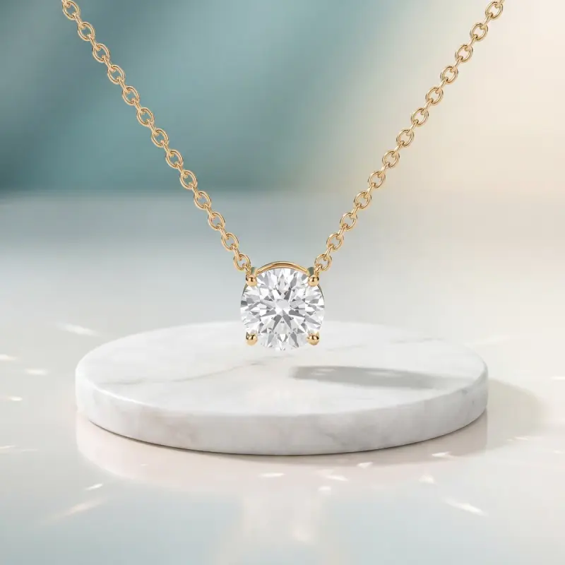Round Lab-Grown Diamond Pendant, 2.00 ct — 14K yellow gold