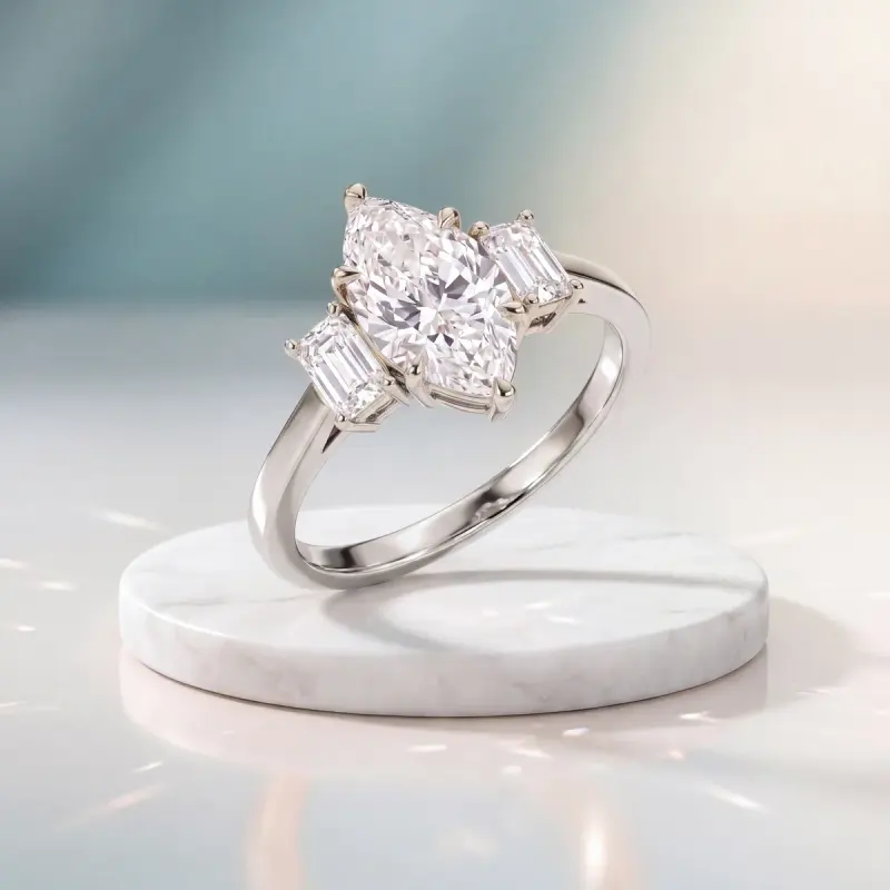 Marquise Lab-Grown Diamond Ring with Side Stones, 2.06 ct — 14K white gold