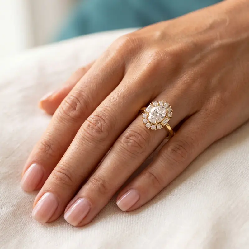 Oval Lab-Grown Diamond Ring with Side Stones, 2.00 ct — 14K yellow gold (2/2)