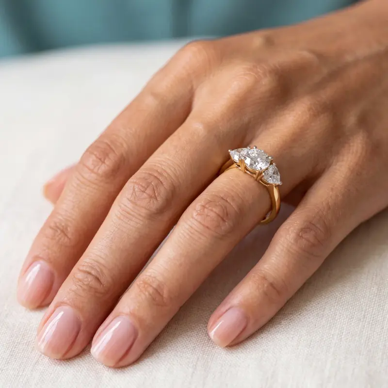 Round Lab-Grown Diamond Ring with Side Stones, 1.30 ct — 14K yellow gold (2/2)