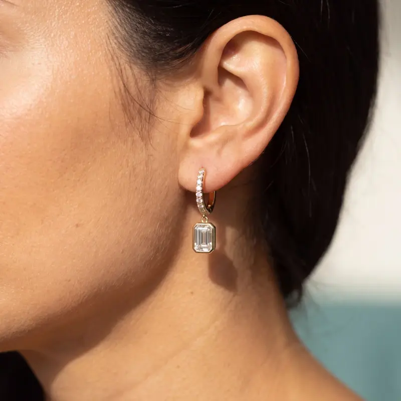 Emerald Lab-Grown Diamond Drop Earrings, 3.66 ct total — 14K yellow gold