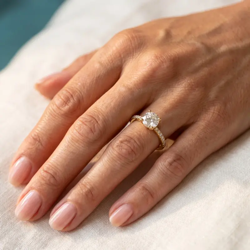 Round Lab-Grown Diamond Ring with Side Stones, 2.00 ct — 14K yellow gold