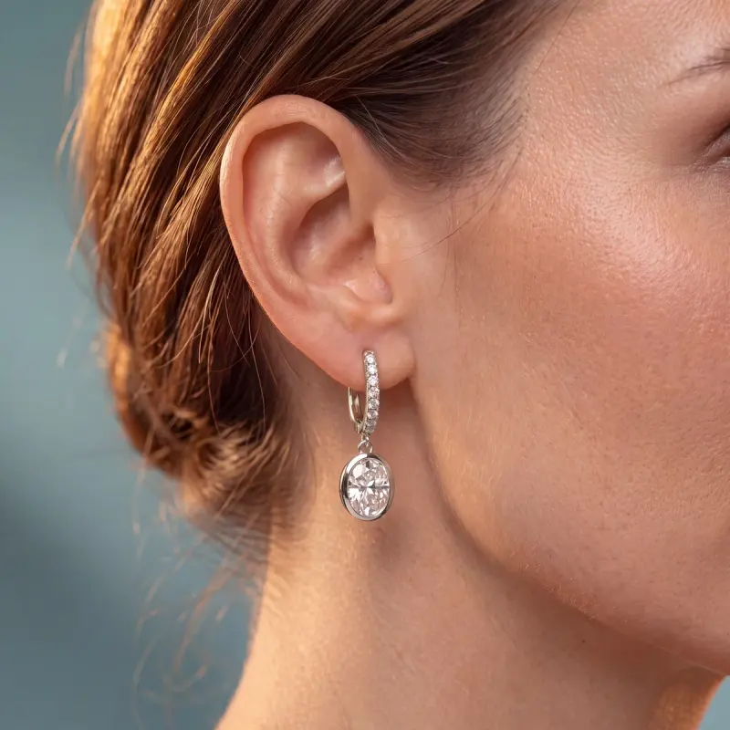 Oval Lab-Grown Diamond Drop Earrings, 3.90 ct total — 14K white gold