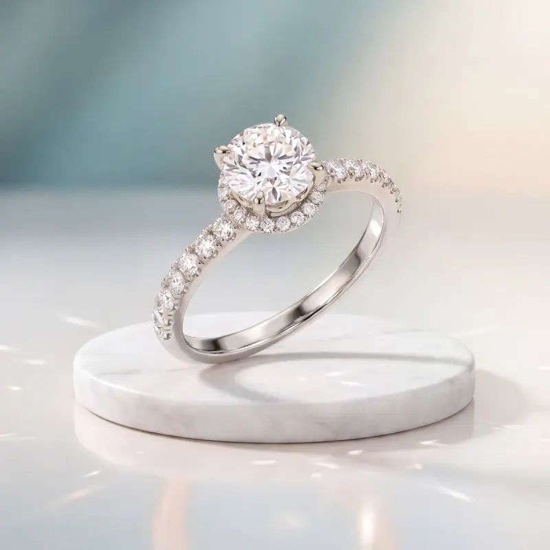 Round Lab-Grown Diamond Ring with Side Stones, 1.25 ct — 14K white gold