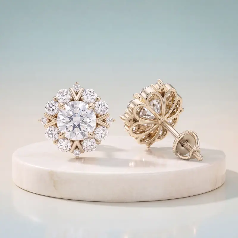 Round Moissanite Earrings, 8.6 mm — 14K white gold