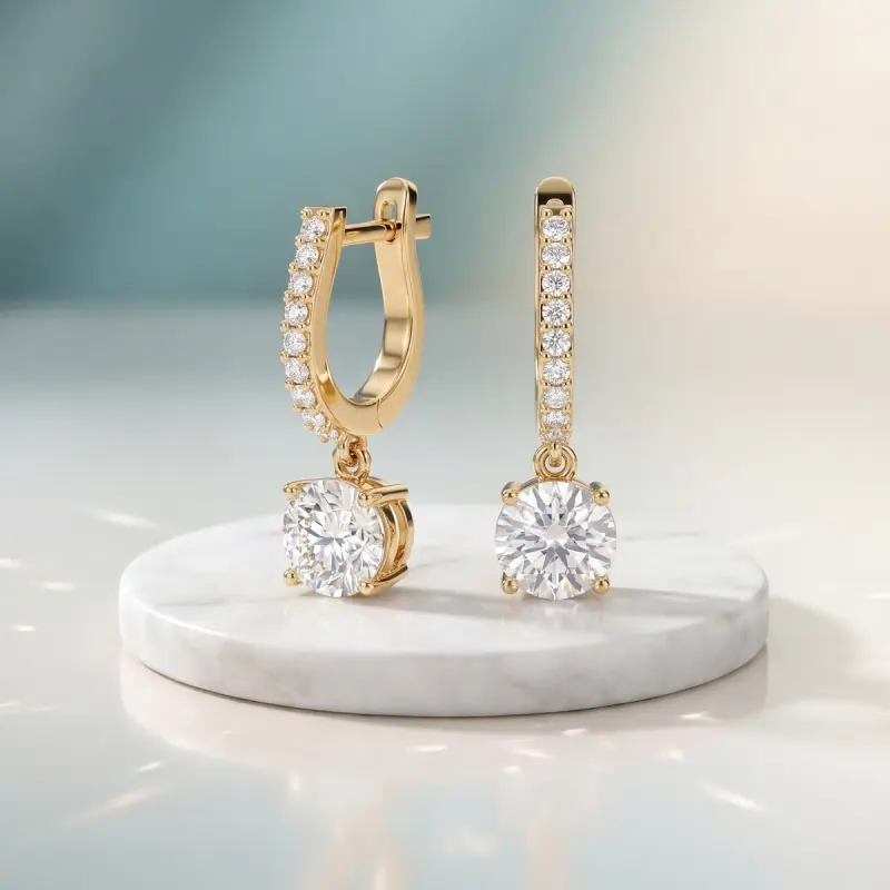Round Lab-Grown Diamond Drop Earrings, 4.18 ct total — 14K yellow gold