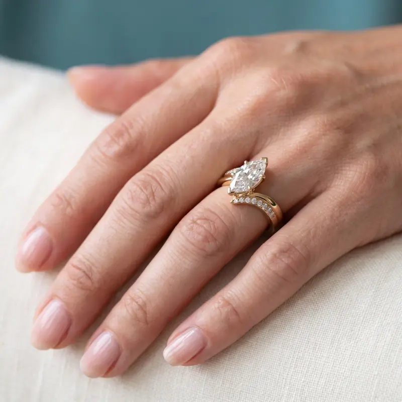 Marquise Lab-Grown Diamond Ring with Side Stones, 1.62 ct — 14K yellow gold
