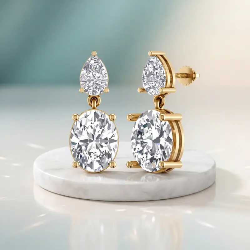 Oval Lab-Grown Diamond Earrings, 4.50 ct total — 14K yellow gold
