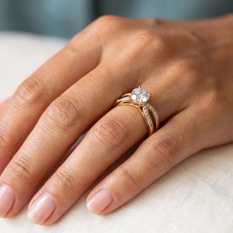 Round Lab-Grown Diamond Ring with Side Stones, 1.65 ct — 14K yellow gold (2/2)