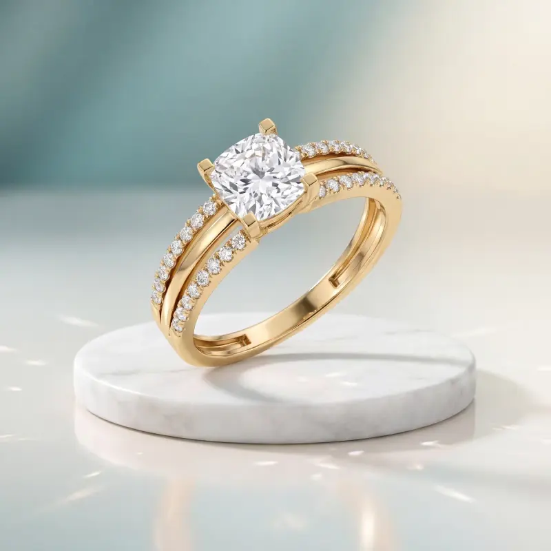 Cushion Lab-Grown Diamond Ring with Side Stones, 2.00 ct — 14K yellow gold