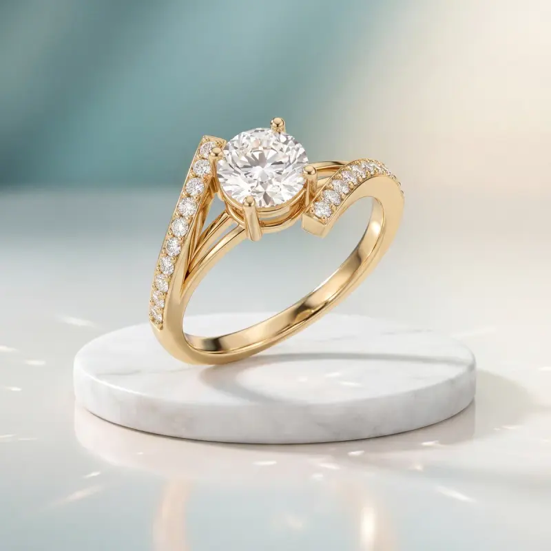 Round Lab-Grown Diamond Ring with Side Stones, 1.65 ct — 14K yellow gold