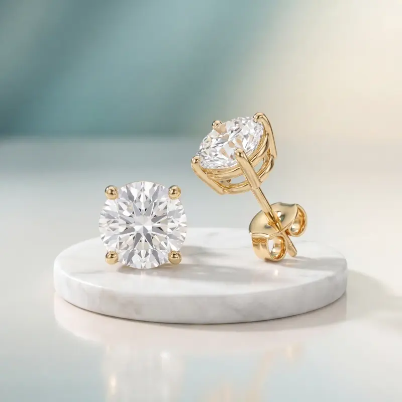 Round Lab-Grown Diamond Earrings, 4.40 ct total — 14K yellow gold